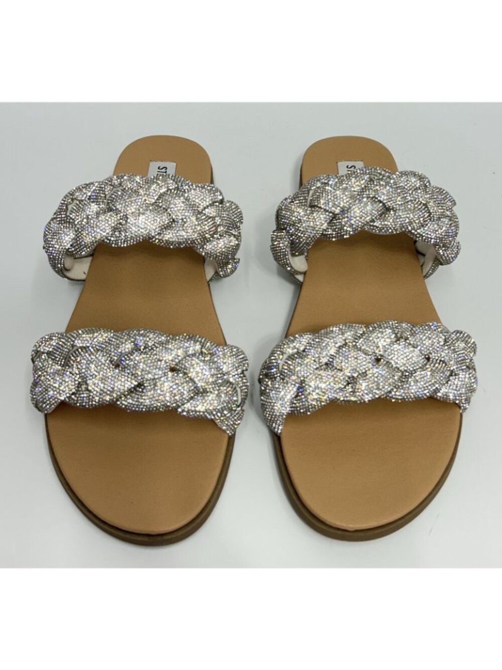 Steve Madden Slide Sandals Braided Rhinestone Silver Bling Women 9.5 MINT W/box - Picture 8 of 14